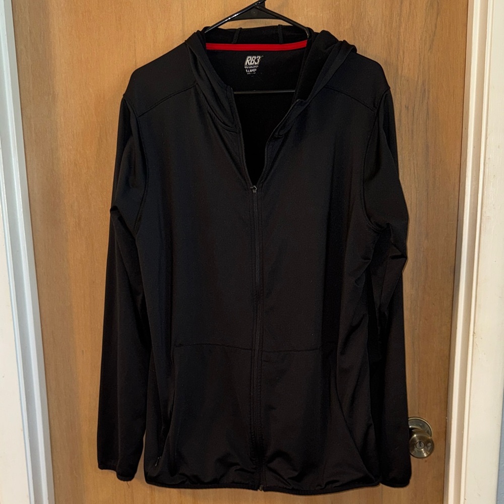 RB3  Lightweight Hooded Full Zip Activewear Jacket Fleece Thumbholes Size XL